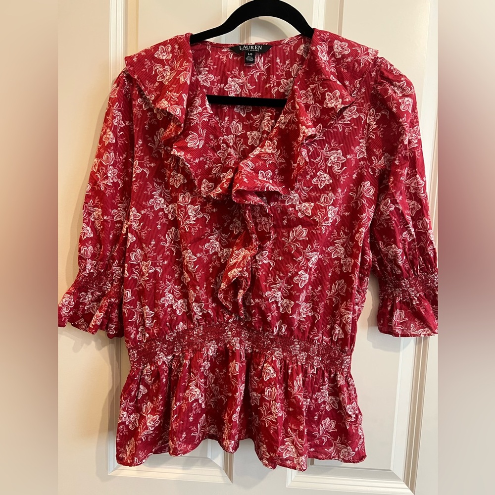 Lauren Ralph Lauren 3/4 sleeve ruffle blouse.